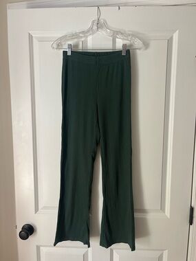 aerie Ribbed Wide-Leg Pants in Forest Green